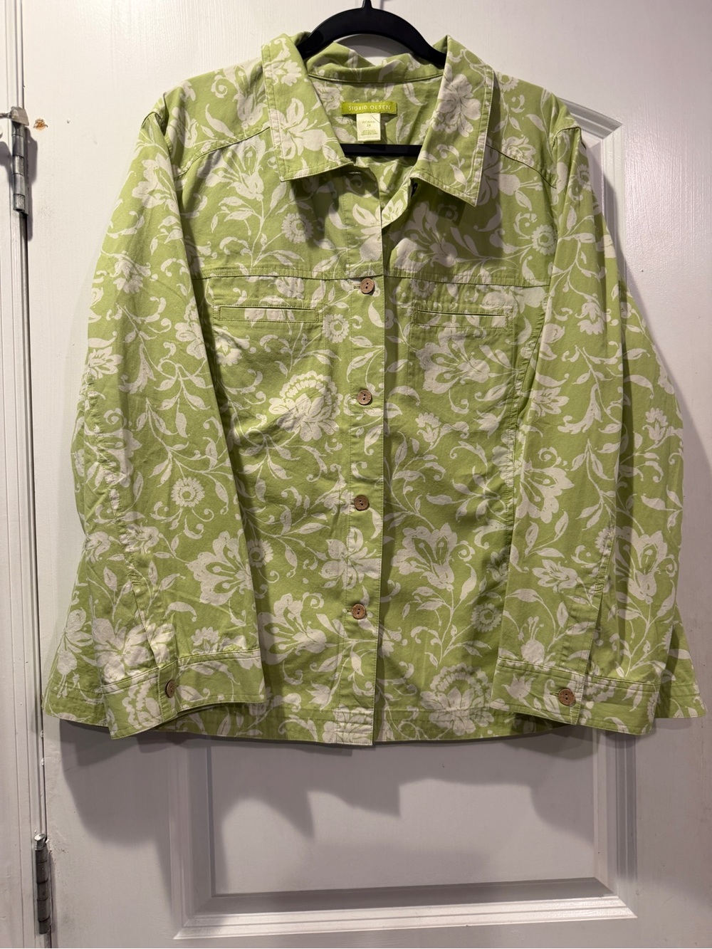Sigrid Olsen Light Green Floral Button-Front Shirt - Picture 2 of 4